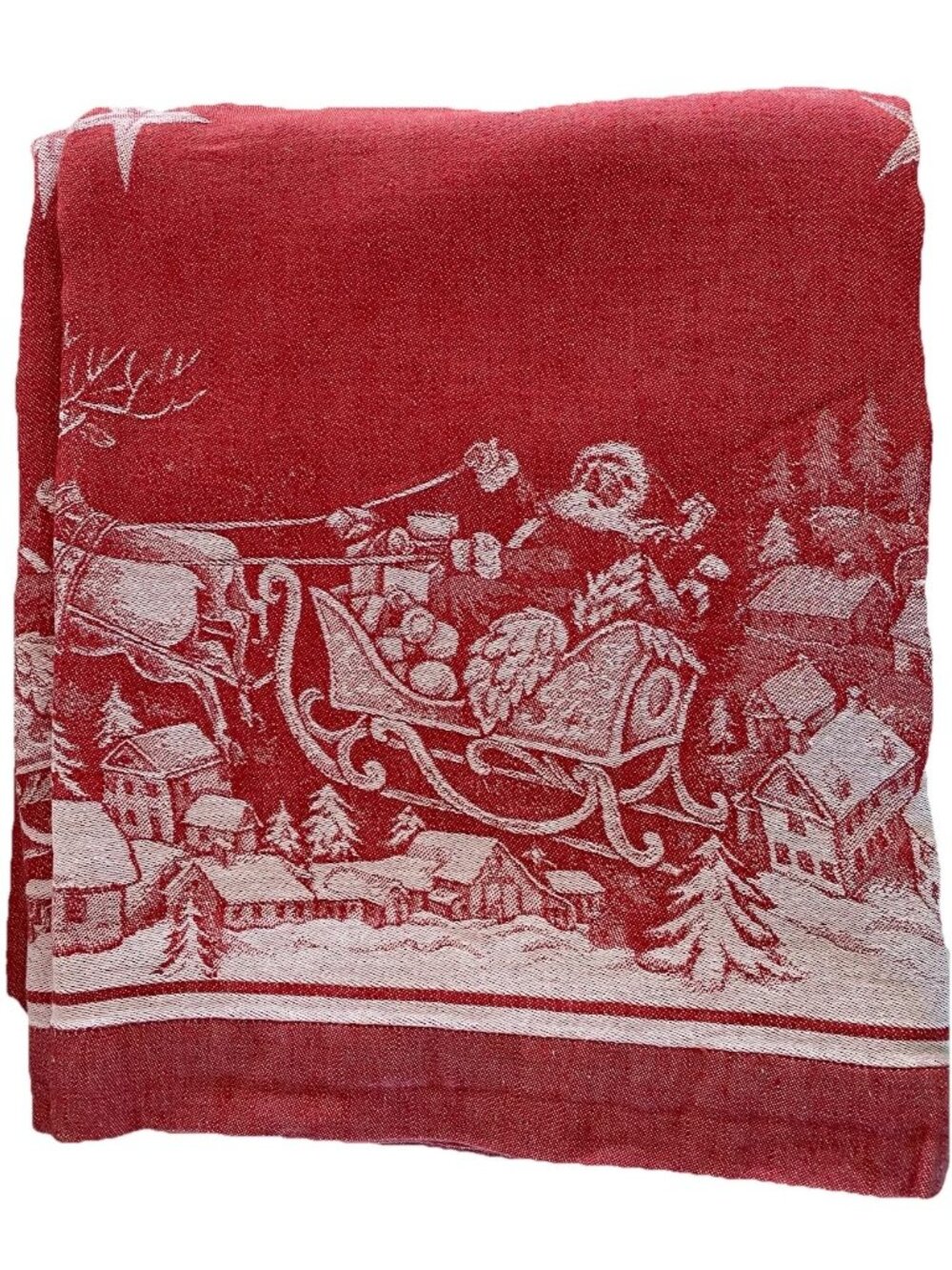 Williams Sonoma Red White Night Before Christmas Tablecloth 68" x 116" Cotton Bl